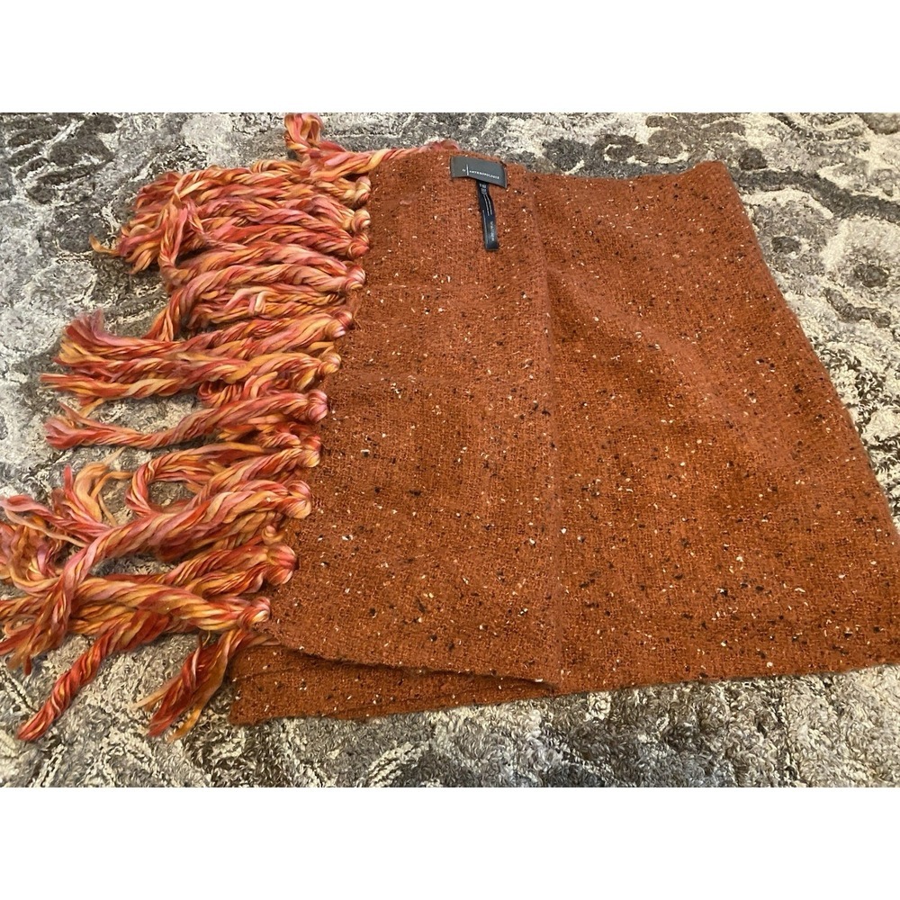 Anthropologie Scarf Womens OS Fall Braided Tassel Fringe Cozy Colorful Orange